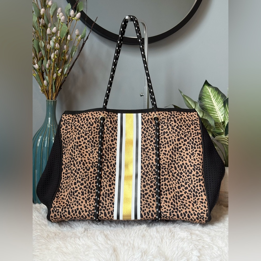 NWOT Leopard Print Tote Bag with Black Accents